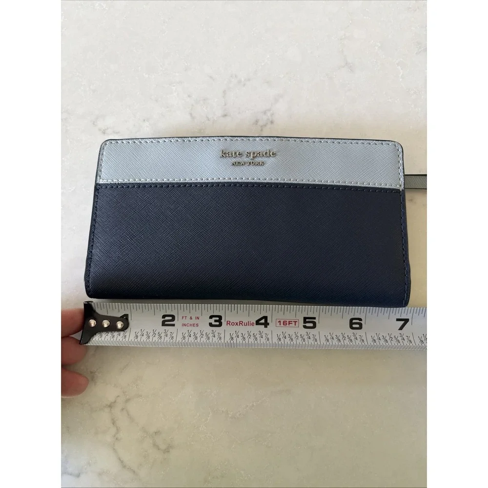 Kate‎ Spade Cameron Leather Large Slim Wallet - Light Blue/Navy Excellent